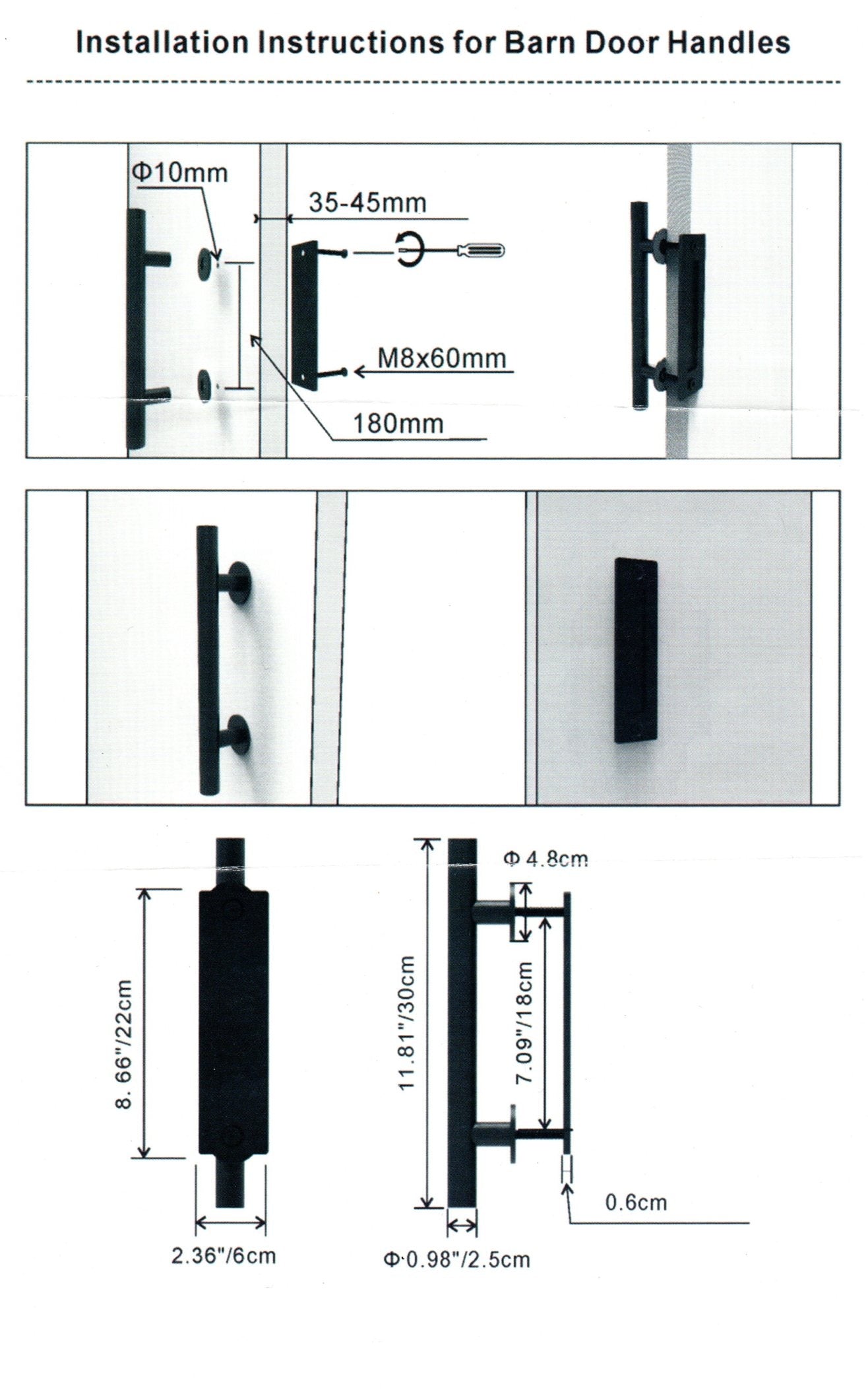Barn Door Handle Set(Pull & Flush Type) – Heavy Duty Carbon Steel