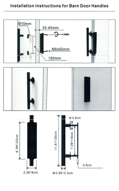 Barn Door Handle Set(Pull & Flush Type) – Heavy Duty Carbon Steel